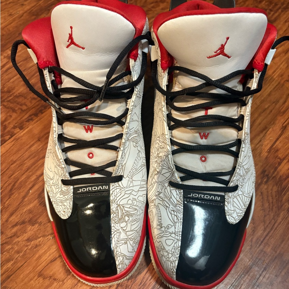 Jordan Dub Zero High-Top Sneakers in White, Black and Red